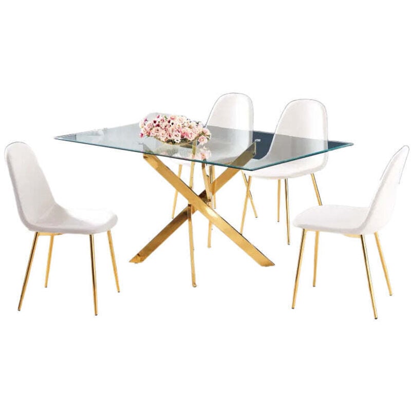 Homy France - Table Repas jessica gold verre effet marbré noir 150x90cm