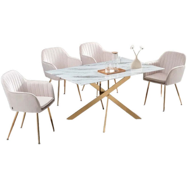 Homy France - Table Repas jessica xxl gold verre effet marbré blanc 180x90cm