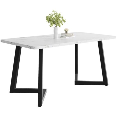 Table à manger rectangulaire luxe blanc - Cadre métal & pieds noirs - 117x68cm