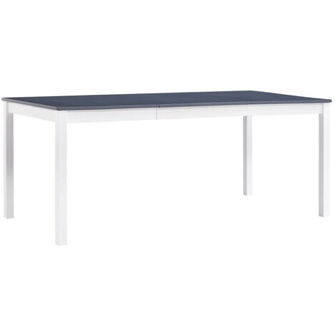 Table à manger rectangulaire pin massif blanc et gris Sadou 180cm