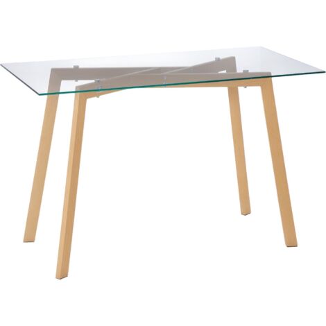 Table à manger rectangulaire pour 4 personnes maximum, table à manger en verre trempé et acier, pour la cuisine, la salle à manger et le salon, 120x60x76 cm