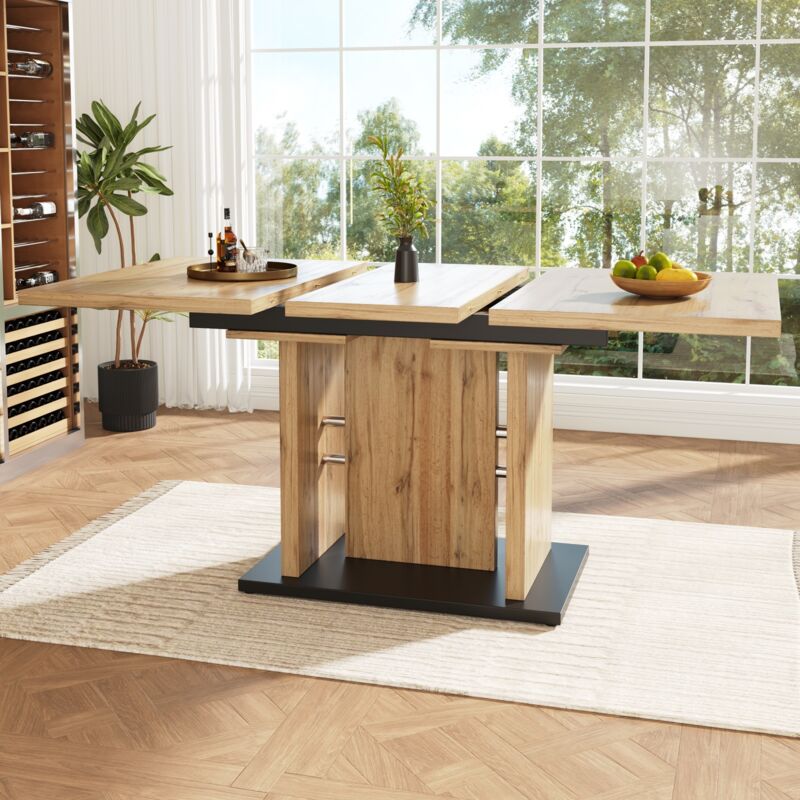 Table à manger rectangulaire, pour 6-8 personnes, mdf, table rétractable, 119-158.5x80x75cm, adaptée à la cuisine et au salon - Couleur bois