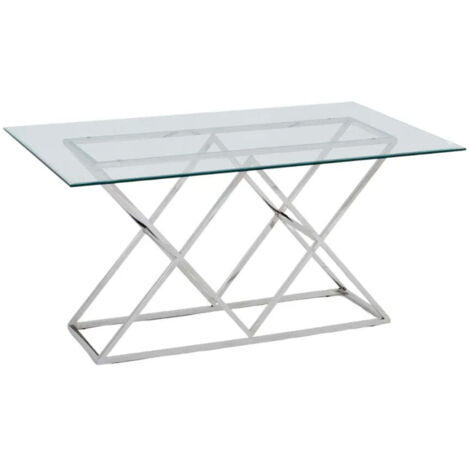 Table à Manger Rectangulaire Verre Transparent  Chrome – 180×90×75 cm – TRIANGLE