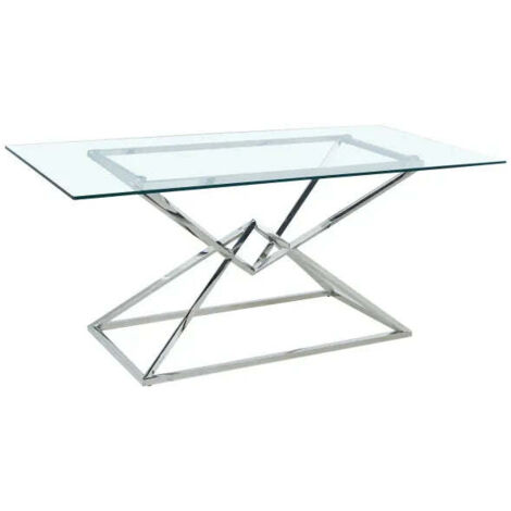 Table à Manger Rectangulaire Verre Transparent - Pieds Chrome – 180×90×75 cm – PYRAMIDE