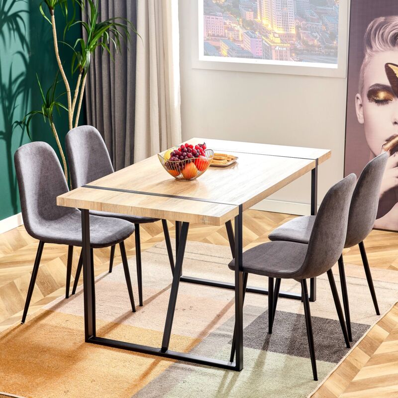 Okwish - Lot de 4 chaise de salle à manger, chiase en daim artificiel avec pieds en acier noir, gris, 43x40x88 cm