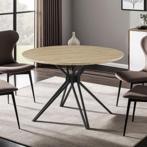 Table à manger ronde 1,2 m finition naturel et pieds noir - ALINA