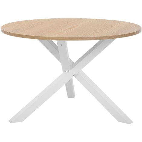 Table à Manger Ronde 120 cm avec Plateau Blanc en MDF et Pieds en Bois Clair de Style Moderne pour Intérieur Scandinave ou Méditéranéen Beliani