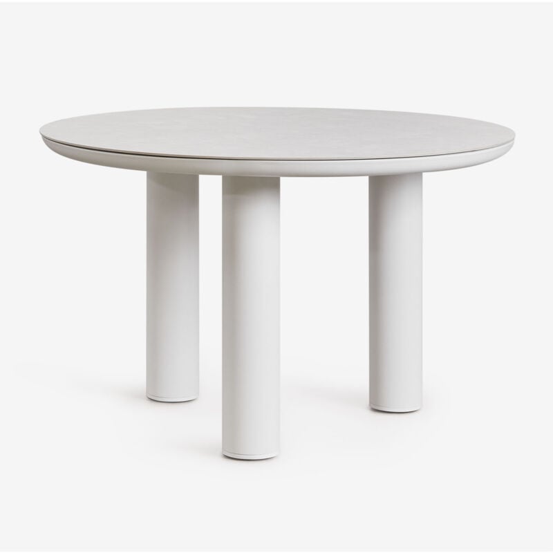 Table à manger ronde Ø120 cm en céramique et aluminium Arken Sklum Beige Crème