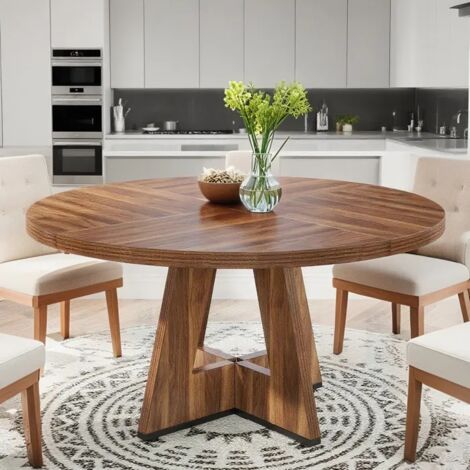 Table à manger ronde 120 x 120 x 75 cm -table en bois salle a manger 6 à 8 personnes - pour cuisine, salon, Marron