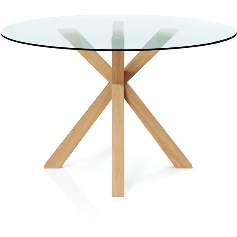 Privatefloor - Table à manger ronde - 120CM - Verre - Tauwa Naturel