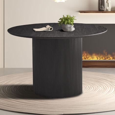 Table à manger ronde 120x120x76 cm décor chêne brun - LARON