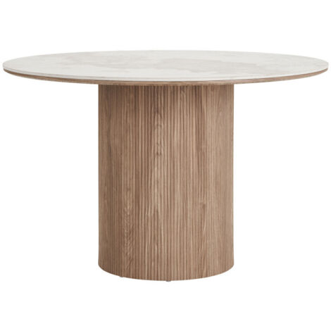 Table à manger ronde 120x76 cm en céramique blanc et marron - ZARNO