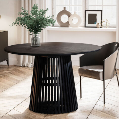 Table à manger ronde 120x77 cm en bois de manguier noir