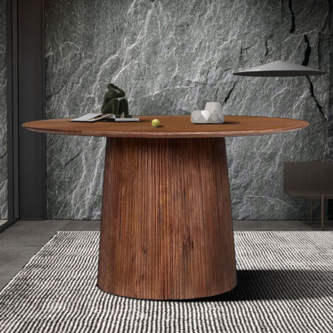 Table à manger ronde 130x130x76 cm en manguier marron - MAGUEL