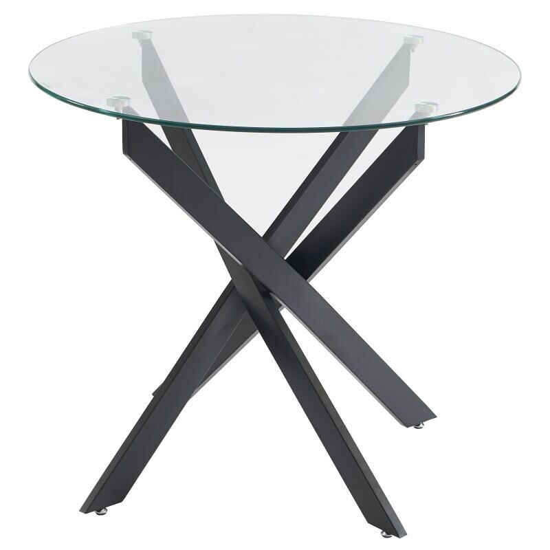 Vente-unique - Table à manger ronde 2 personnes en verre trempé et métal noir - Transparent - cosima