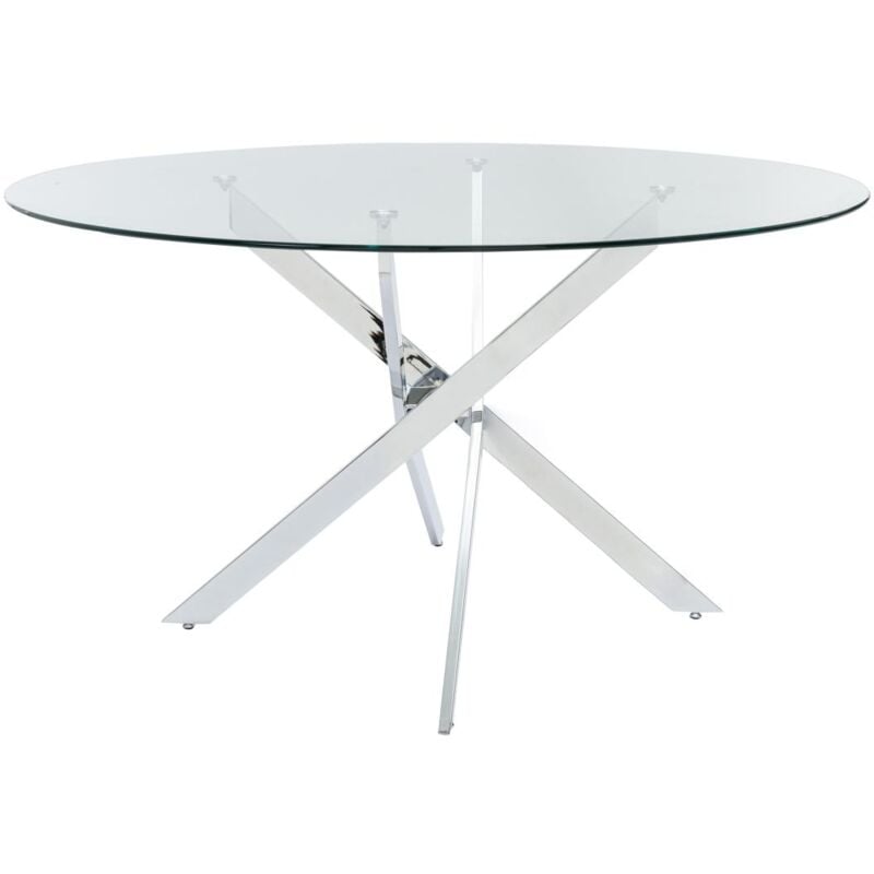 Vente-unique - Table à manger ronde 6 personnes en verre trempé et métal chromé - Transparent - cosima