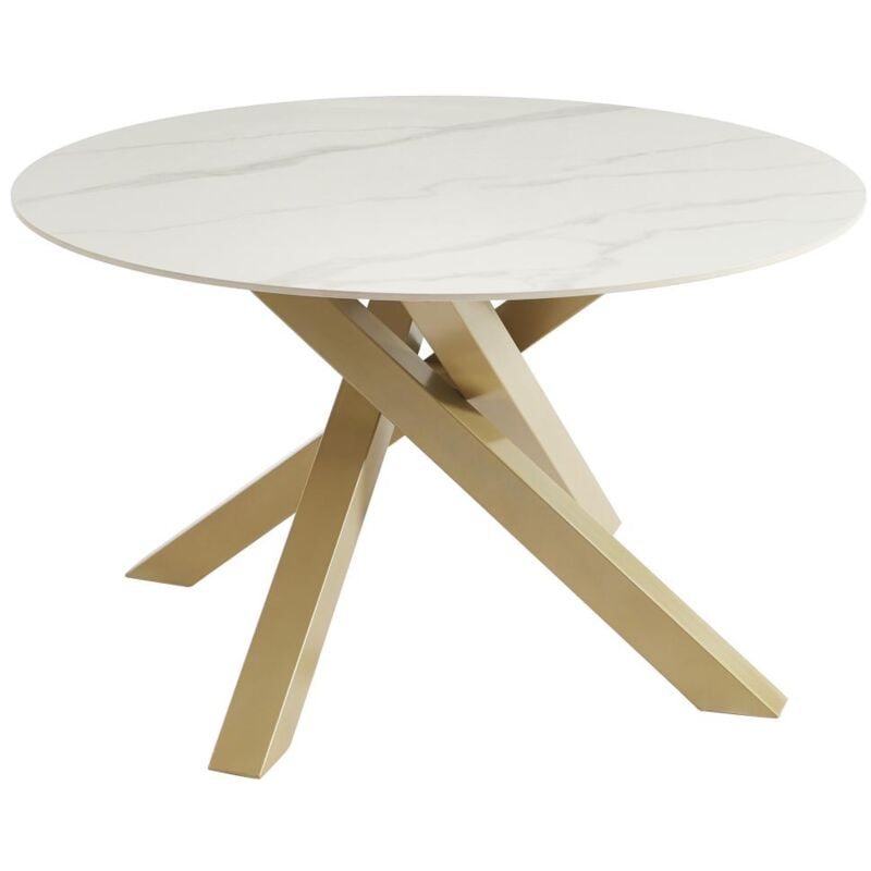 Table à manger ronde 4 personnes en céramique et métal doré - Effet marbre blanc - lenumia de Pascal Morabito