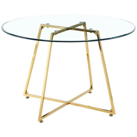 HOMY FRANCE Table à manger ronde 4 personnes HELOISE Gold transparent 120 cm