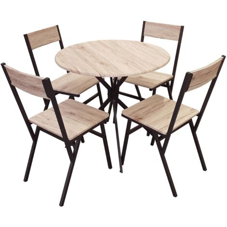 Ensemble table ronde et 4 chaises – Bois MDF et métal – Table D 80 cm – Charge max 50 kg – Design compact pour petits espaces – Urban Living