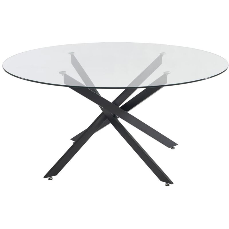 Vente-unique - Table à manger ronde 6 personnes en verre trempé et métal noir - Transparent - cosima