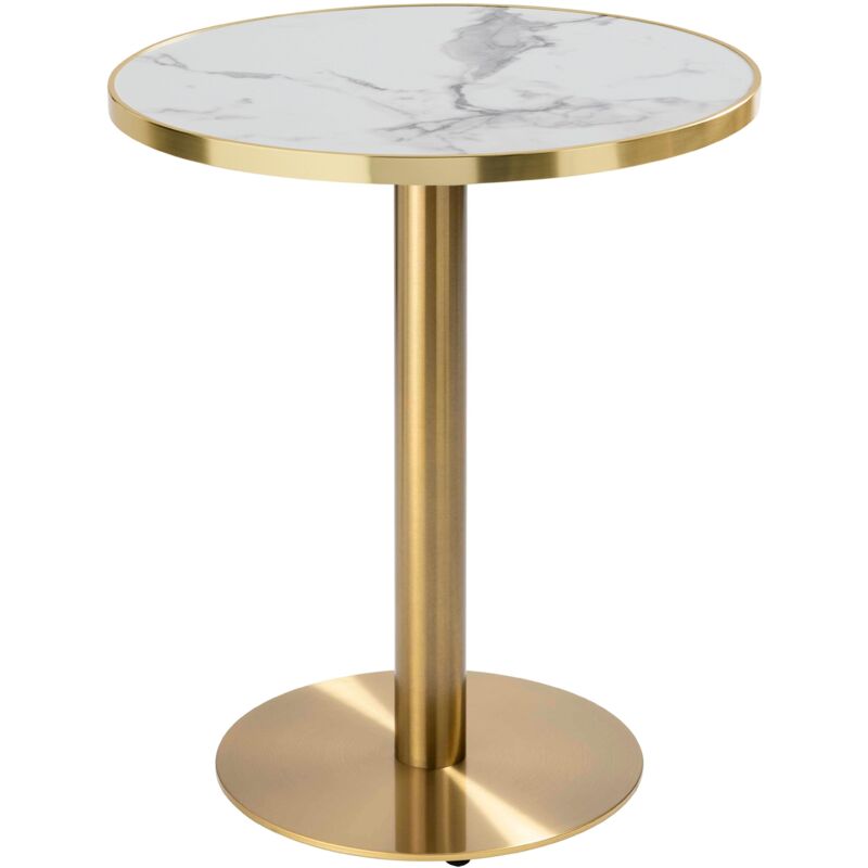 Table à manger ronde 60 cm plateau marbre blanc/doré et pied doré
