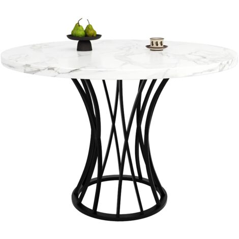 Table à manger ronde 80 x 80 x 76 cm - pour 4 à 6 personnes avec pieds réglables, plateau en marbre MDF, convient pour salle à manger et salon - Noir
