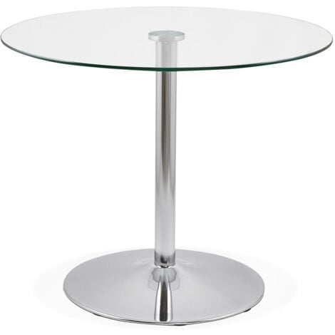 Table à manger ronde 90 cm en verre et métal chromé