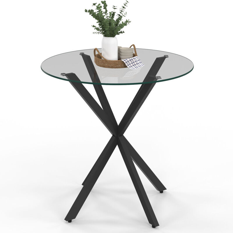 Idmarket - Table à manger ronde alix 4 personnes pied araignée noir et plateau verre 80 cm