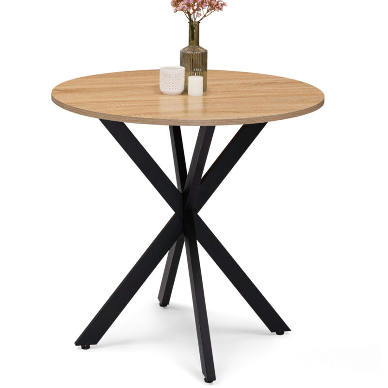 Table pied araignée ronde bois et métal noir 80 cm