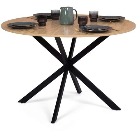 IDMARKET Table à manger ronde ALIX 4-6 personnes pied araignée bois et noir 110 cm