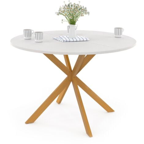 IDMARKET Table à manger ronde ALIX 6 personnes pied araignée bois plateau blanc GISELE 110 cm