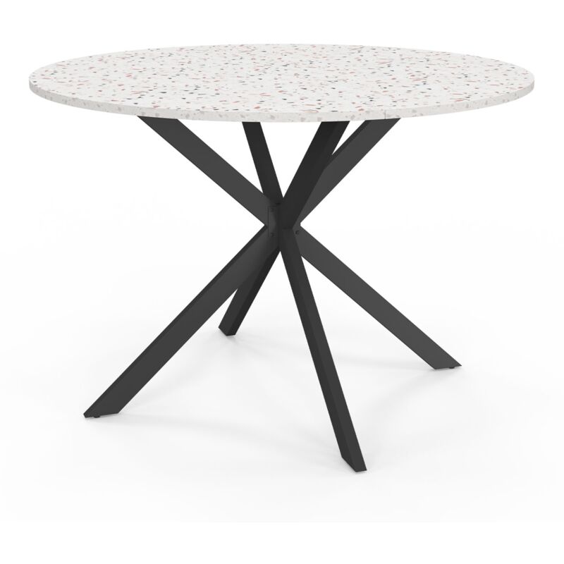 Table à manger ronde alix 6 personnes pied araignée noir plateau effet terrazzo simone 110 cm