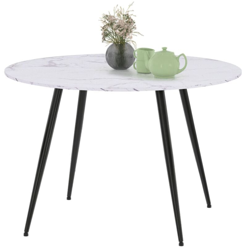 Table à manger ronde amelia 4 personnes effet marbre blanc alaska pieds métal noir 110 cm