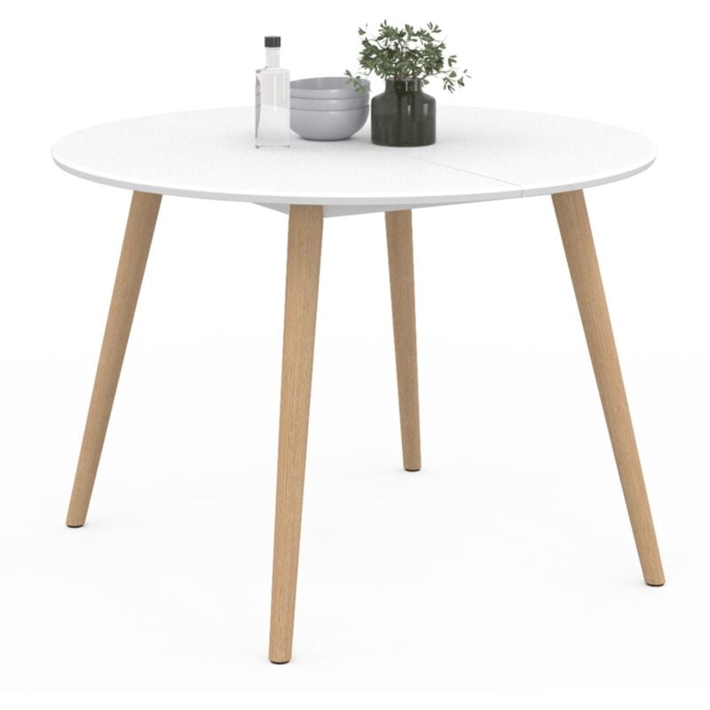 Idmarket - Table à manger ronde angela 4 personnes blanc pieds bois 110 cm