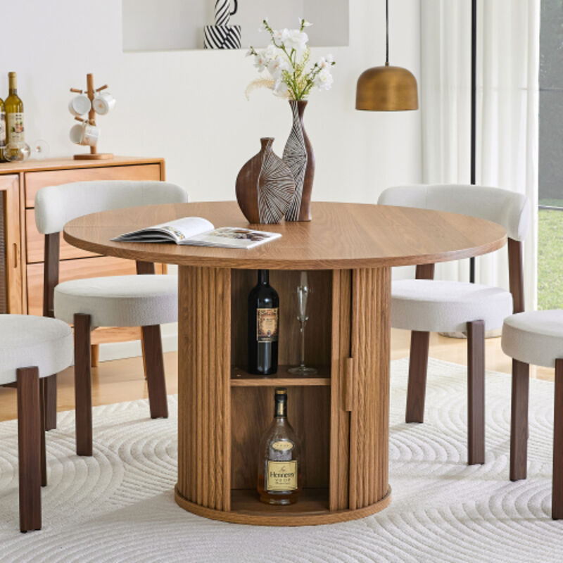 Table à manger ronde avec rangement, noyer, ø120 cm