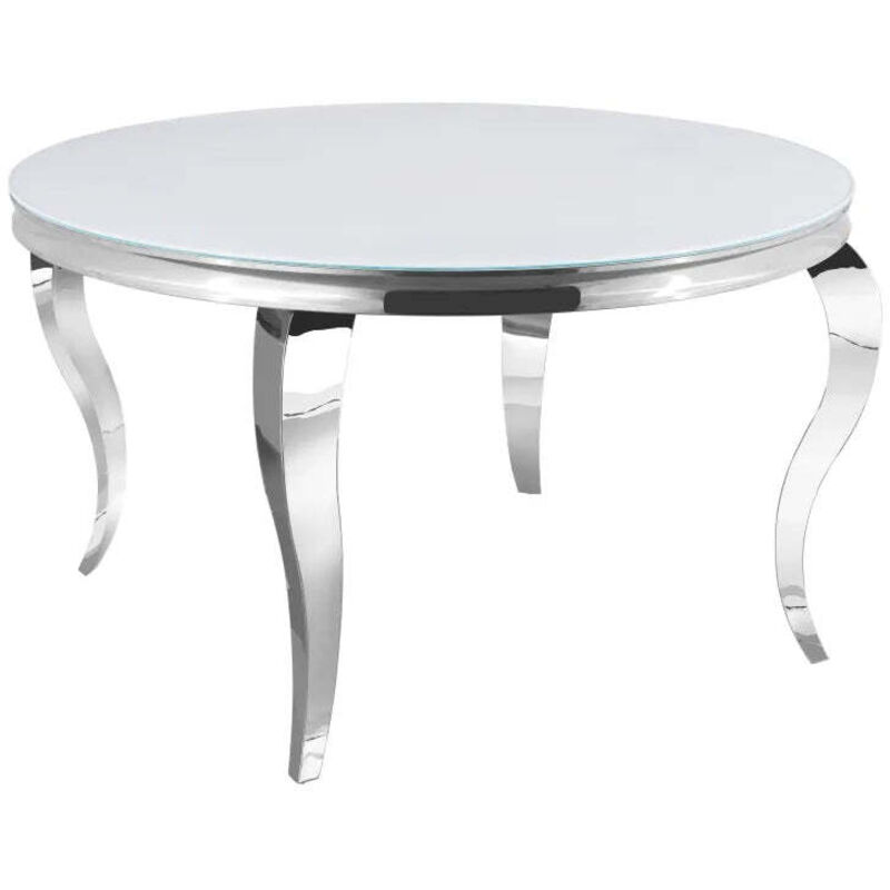 Table à manger ronde BAROQUE chrome blanc ultra 130x75 cm
