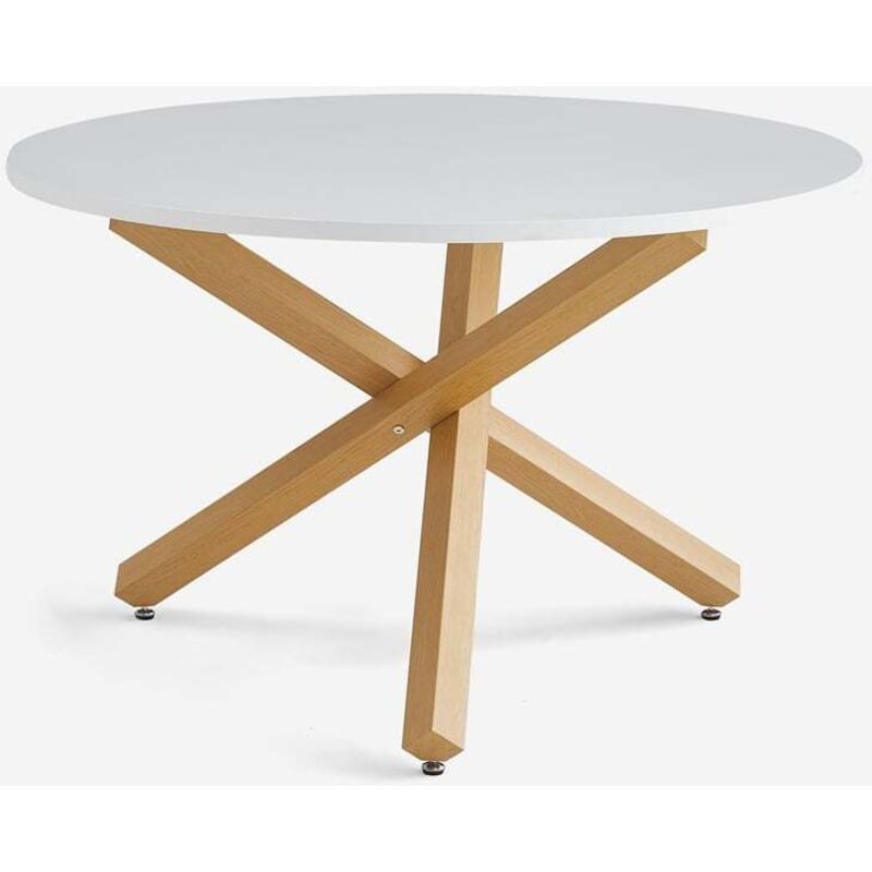 Table à manger ronde blanche 120cm avec pieds croisés Rimu Table à manger ronde blanche 120cm avec pieds croisés Rimu