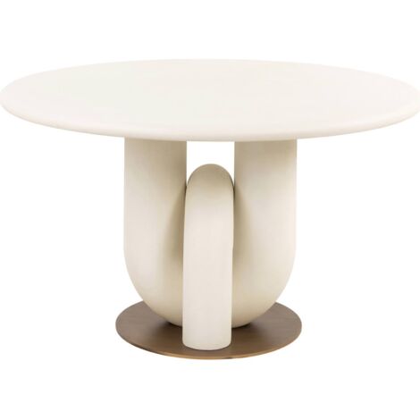 Table à manger ronde blanche design pied sculptural élégant - Blanc mat sculptural