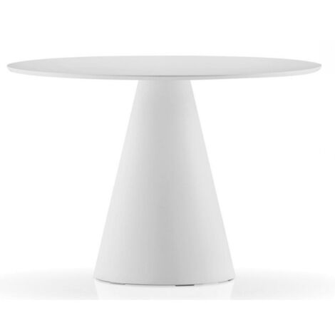 Table à manger ronde blanche polyéthylène et plateau bois blanc Kizola 130 cm-Diamètre 130 cm