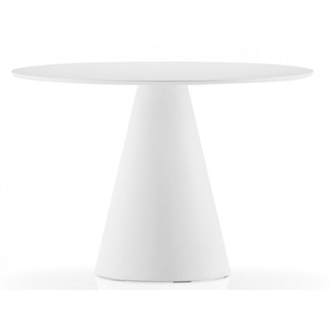 Table à manger ronde blanche polyéthylène et plateau bois blanc Kizola 150 cm-Diamètre 150 cm