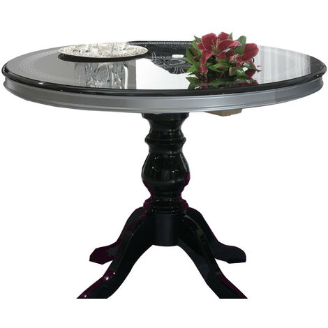 Table à manger ronde bois brillant noir et gris Venus