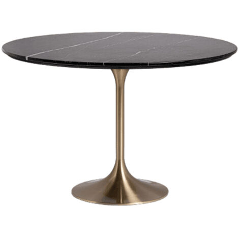 Table à manger ronde céramique et pied acier doré style art déco Korne 120 cm-Noir-Diamètre 120 cm