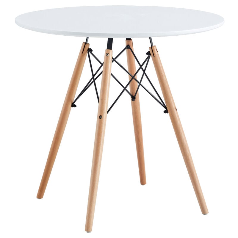 Table à manger ronde coloris blanc mat, pieds coloris hêtre - diamètre 80 x hauteur 75 cm Pegane