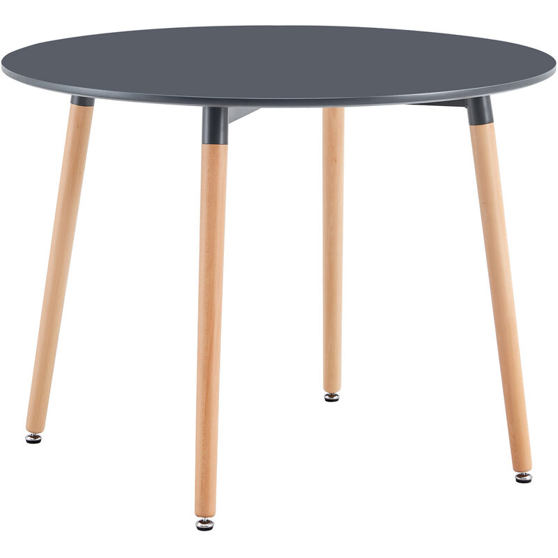 Table à manger ronde coloris gris mat , pieds coloris hêtre - diamètre 100 x hauteur 74,50 cm -PEGANE-