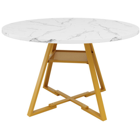 Table à manger ronde cuisine petit déjeuner pieds métal marbre noir blanc