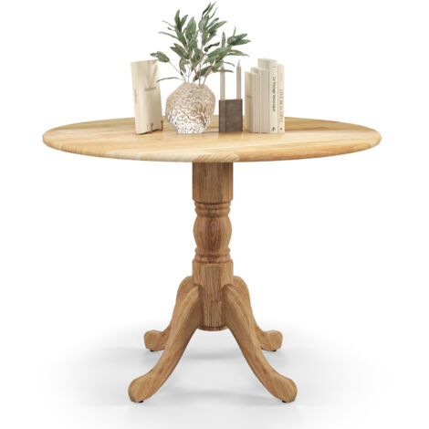 Table à Manger Ronde de 100 cm pour 4 personnes, Table de Cuisine en Bois de Caoutchouc avec Piédestal, pour Salle à Manger, Salon et Bureau, Naturel