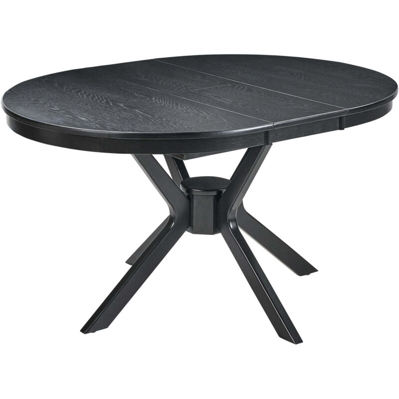 Table à Manger Ronde Design Rétro Extensible Salle à Manger Salon Chêne Noir Tymis