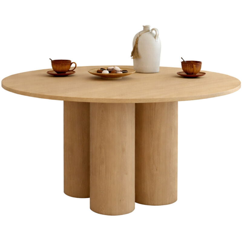 Table à manger ronde 6 personnes pied central cylindrique hêtre 110 cm