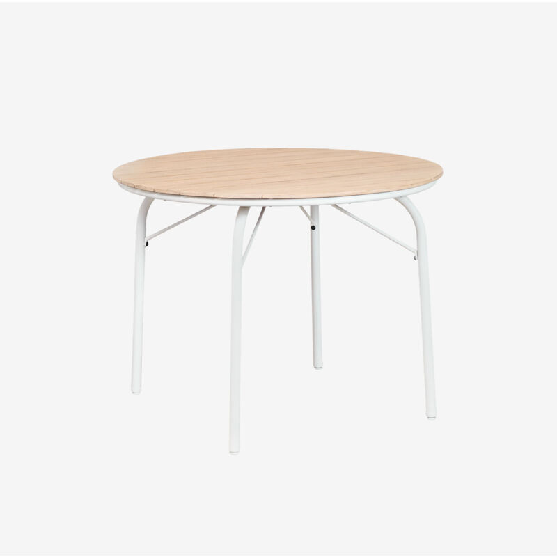 Sklum - Table à manger ronde en aluminium et bois d'acacia (Ø100 cm) Basper Blanc Gardenia