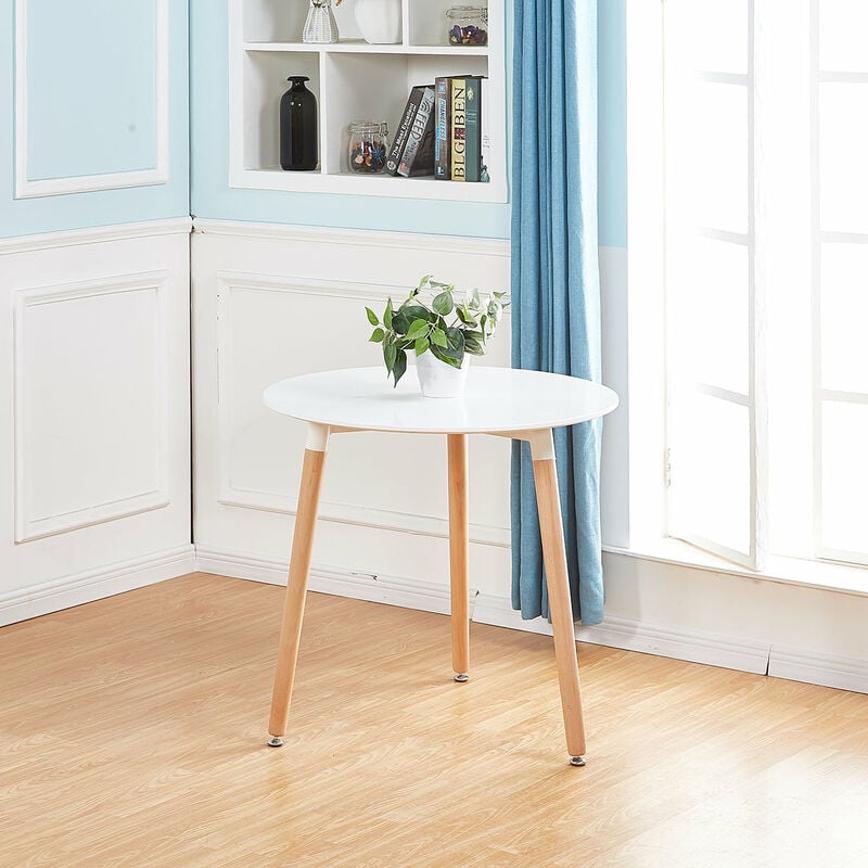 Eggree - Table à Manger Ronde Scandinave en Bois de Hêtre Massif laqué - 80 x 70 cm - Blanche